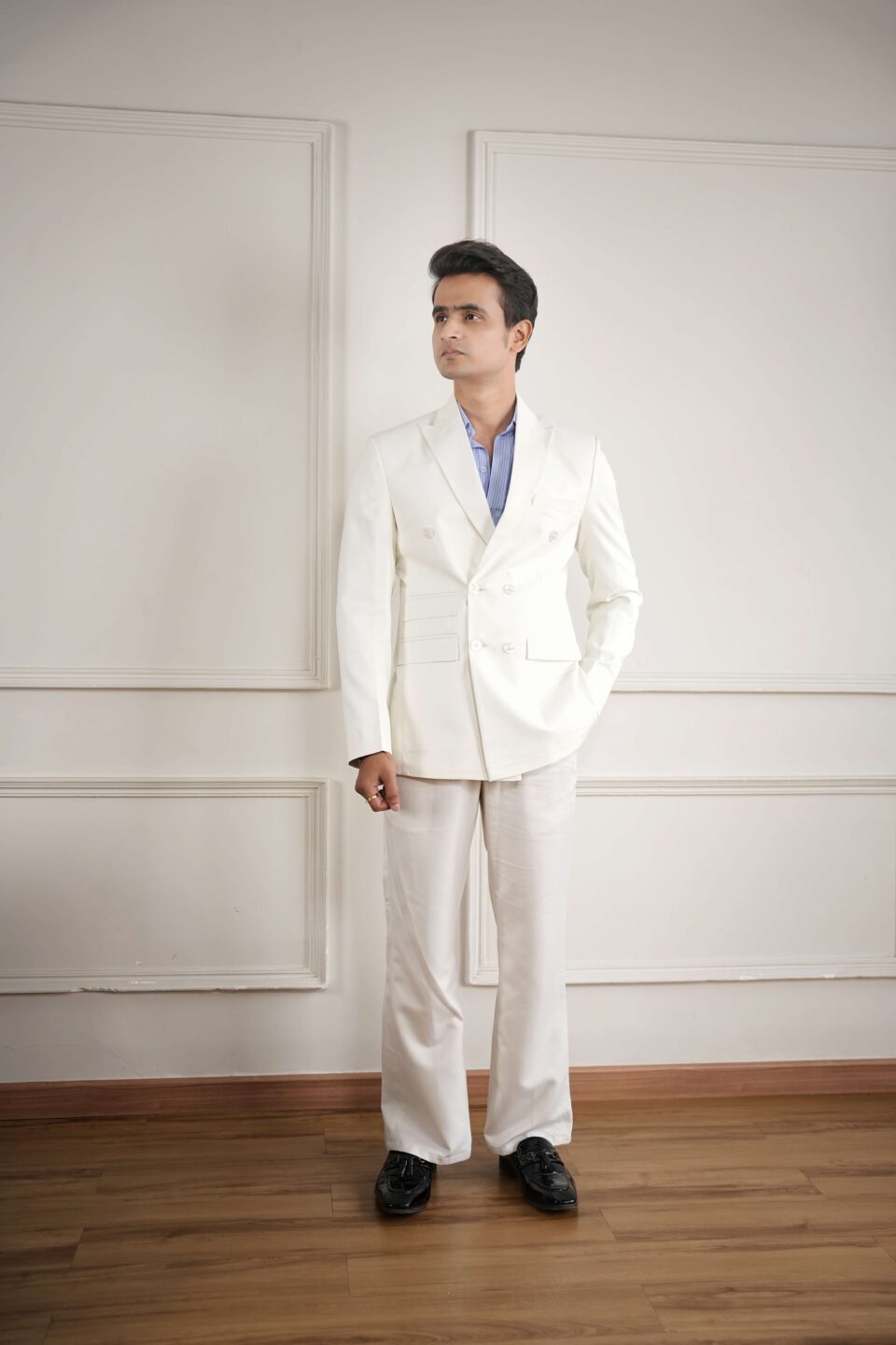 white double breasted blazer